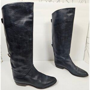 Arnold Churgin Navy Leather Pull On Knee High Riding Boots
